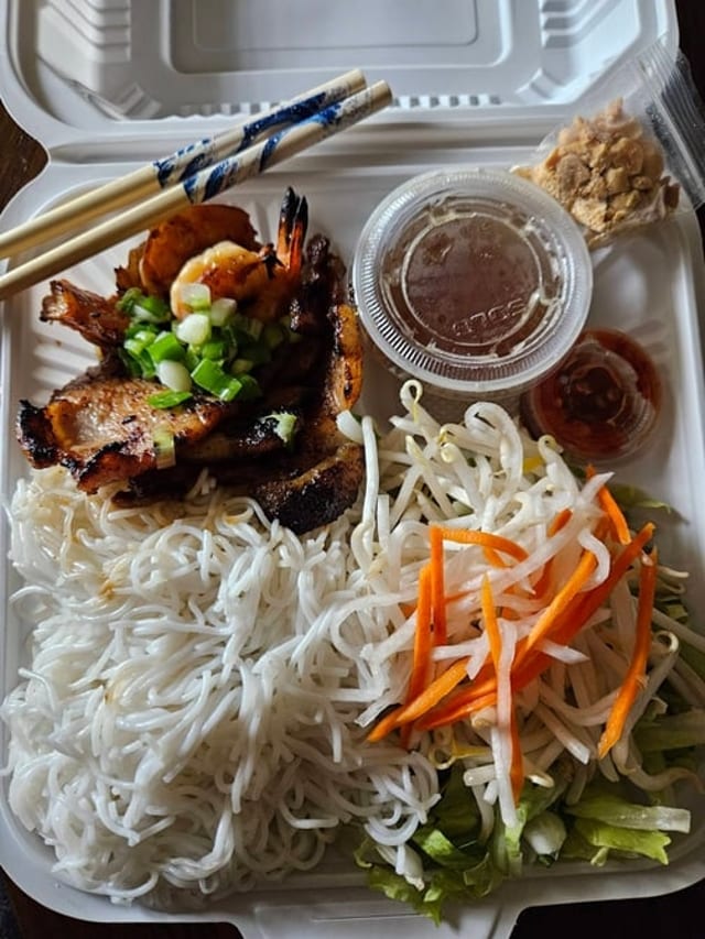 #37 Grilled Shrimp & Pork Over Vermicelli.