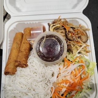 #42 Vegetarian Shredded Tofu, Mushroom, Carrot & Egg Rolls Over Vermicelli