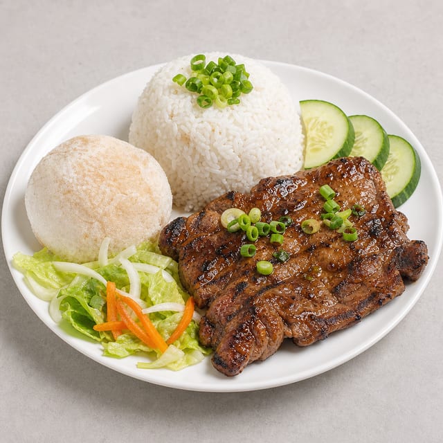 58. Grilled Pork Chop Over Rice / Cơm Suon Nướng.