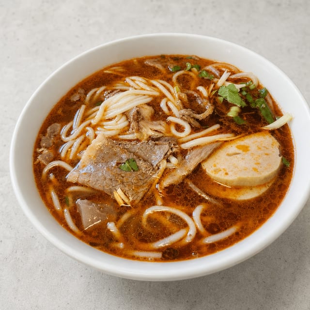 #25 Hot & Spicy Beef with Rice Noodle Soup.
