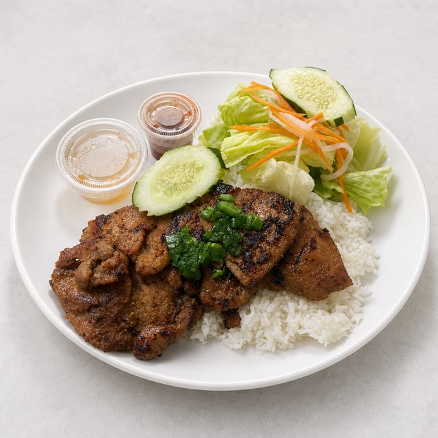 55. BBQ Boneless Chicken Over Rice / Cơm Gà Nướng.