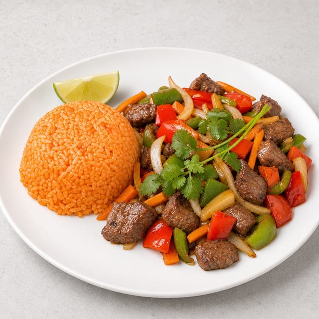 64. Shaking Cubed Marinated Filet Mignon Beef with Tomato Rice / Cơm Bò Lúc Lắc.